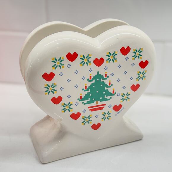 1984 Vintage Treasure Craft Homespun Holiday Ceramic Napkin Holder, Original Box - Picture 1 of 8